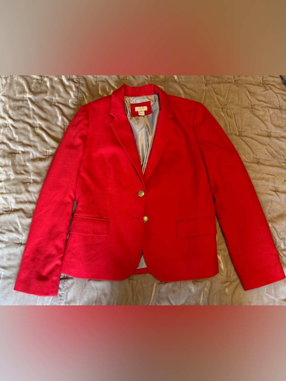 J. Crew Red Women's Tailored Blazer with Gold Buttons